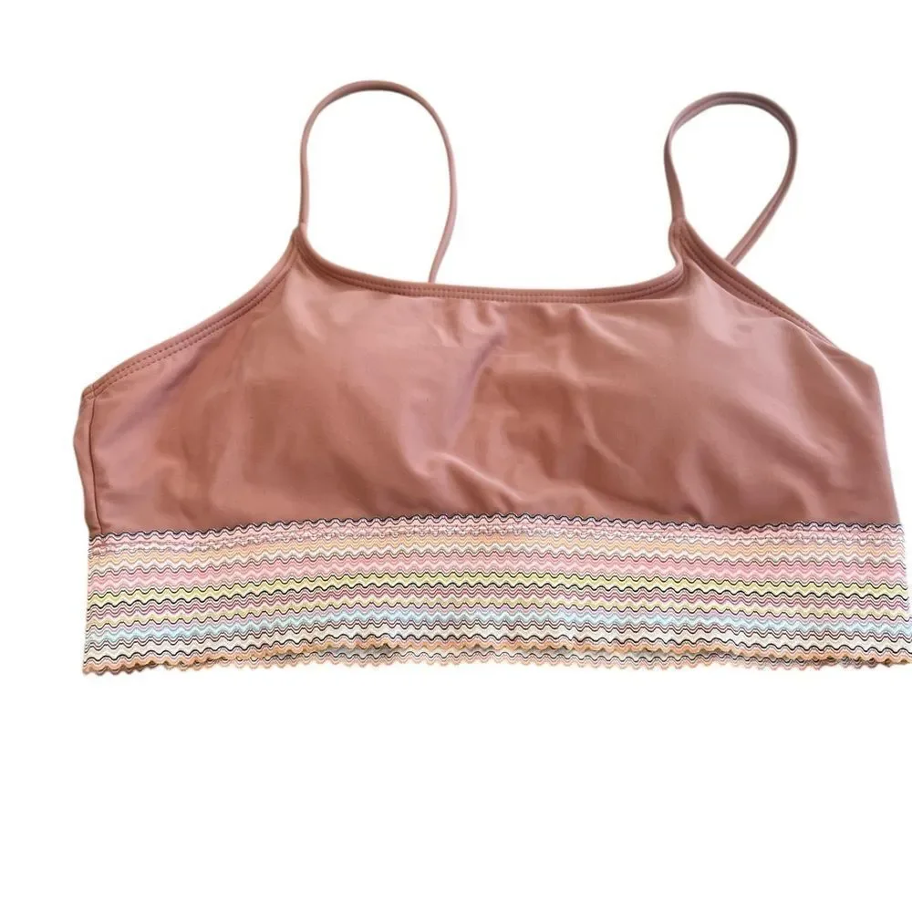 Women’s Dusty Rose Bikini Set | Rainbow Smocked Band | Size Large